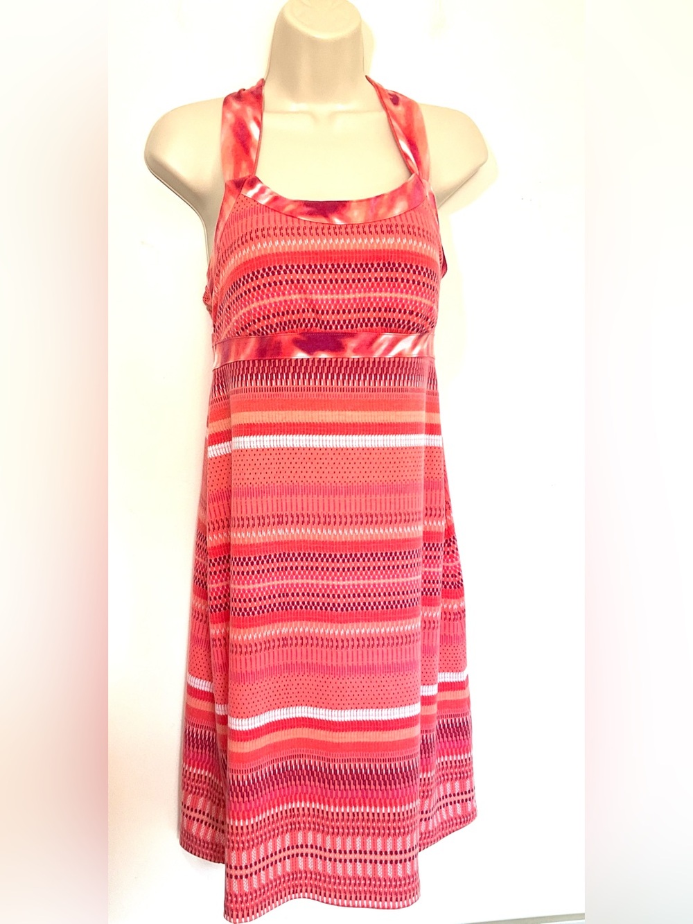 Dakini sun dress coral geometric padded racer back